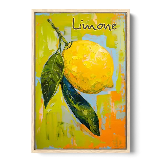 Lemon Painting with Glossy Leaves - Oak Framed Canvas Wall Art - Front