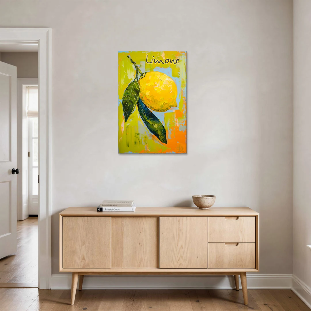 Lemon Painting with Glossy Leaves - Canvas Wall Art - Coffee Table - 24x36