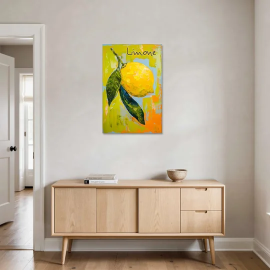 Lemon Painting with Glossy Leaves - Canvas Wall Art - Coffee Table - 24x36