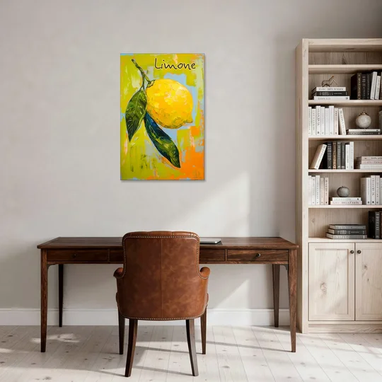 Lemon Painting with Glossy Leaves - Canvas Wall Art - Office - 24x36