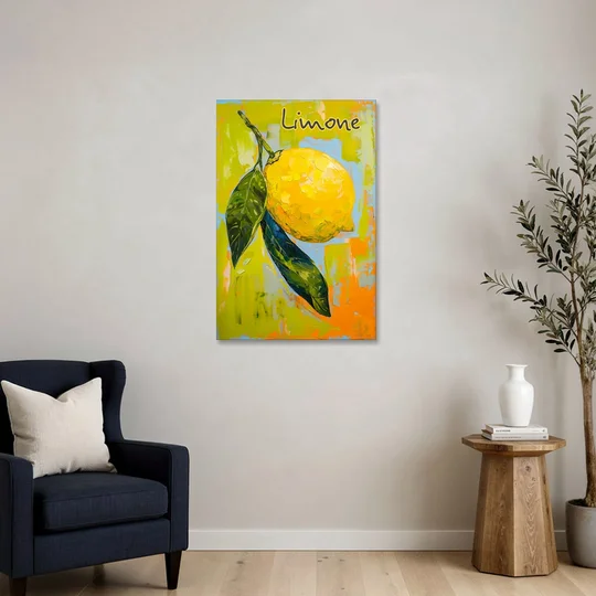 Lemon Painting with Glossy Leaves - Canvas Wall Art - Sofa - 24x36