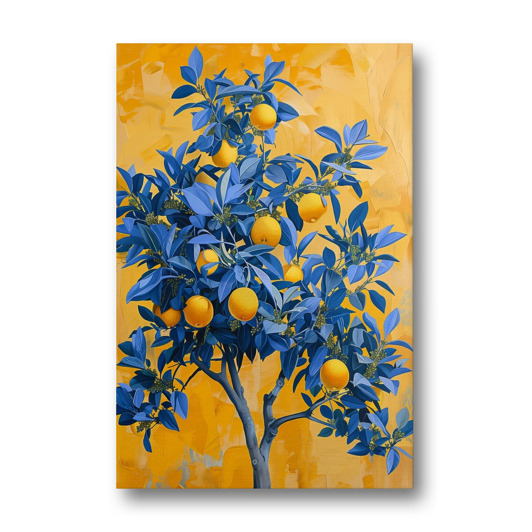 Lemon Tree Wall Art in Blue and Gold - Canvas Wall Art - Front