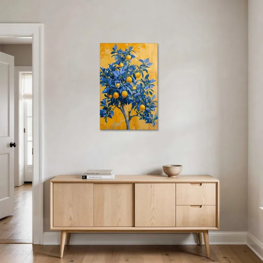 Lemon Tree Wall Art in Blue and Gold - Canvas Wall Art - Coffee Table - 24x36