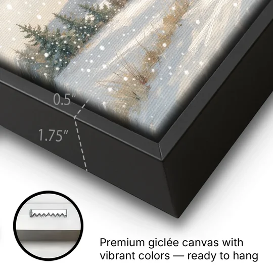 Let It Snow Over a Quiet Winter Farm - Black Framed Canvas Wall Art - Gallery Wrap Corner