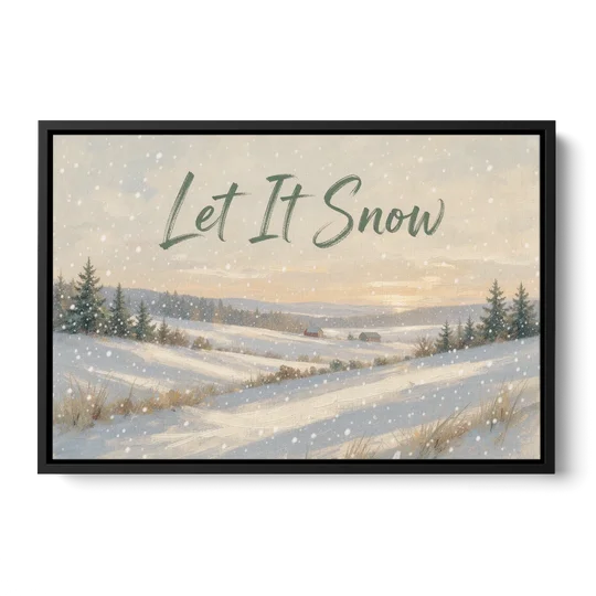 Let It Snow Over a Quiet Winter Farm - Black Framed Canvas Wall Art - Front