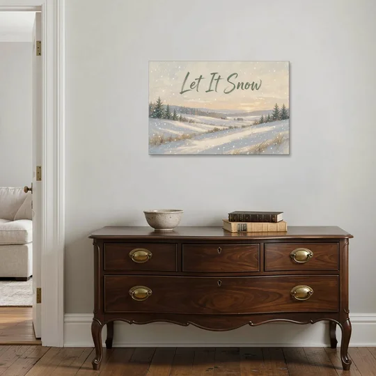 Let It Snow Over a Quiet Winter Farm - Canvas Wall Art - Coffee Table - 36x24