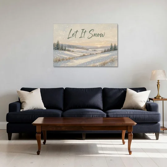 Let It Snow Over a Quiet Winter Farm - Canvas Wall Art - Sofa - 36x24