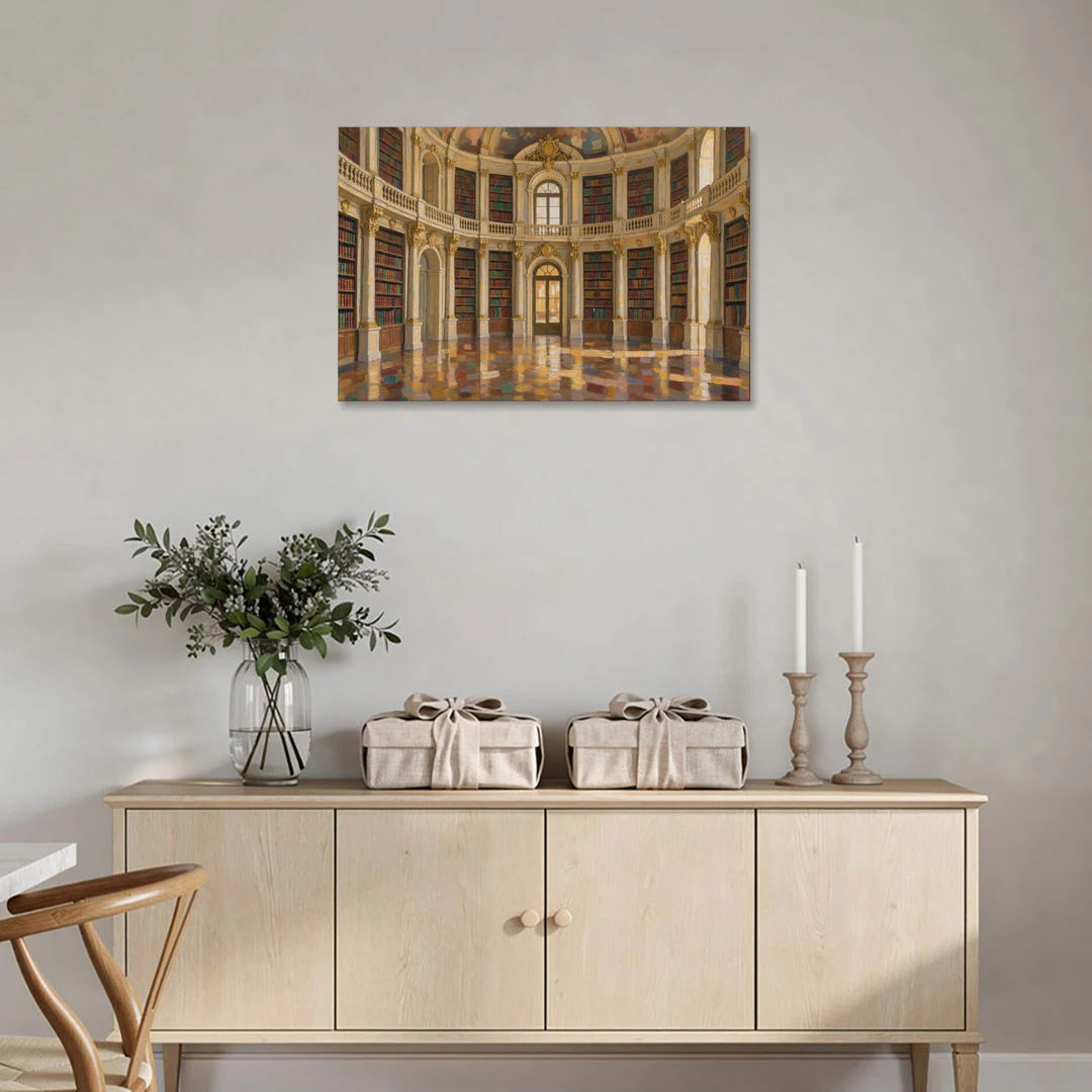Library Art Prints of a Baroque Gilded Hall - Canvas Wall Art - Coffee Table - 36x24
