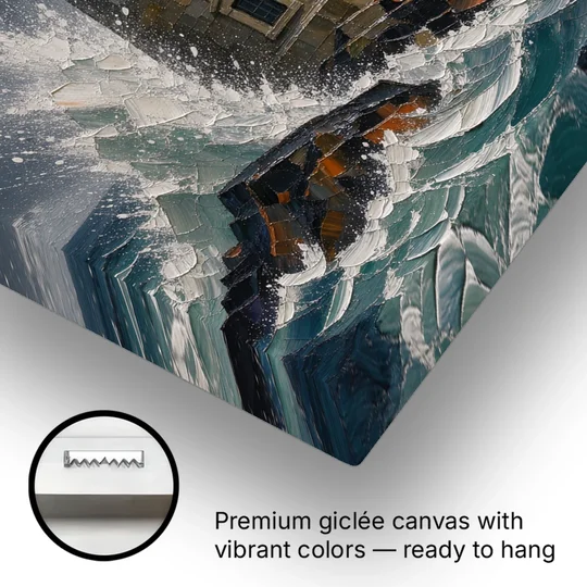 Lighthouse in Storm Painting - Canvas Wall Art - Gallery Wrap Corner
