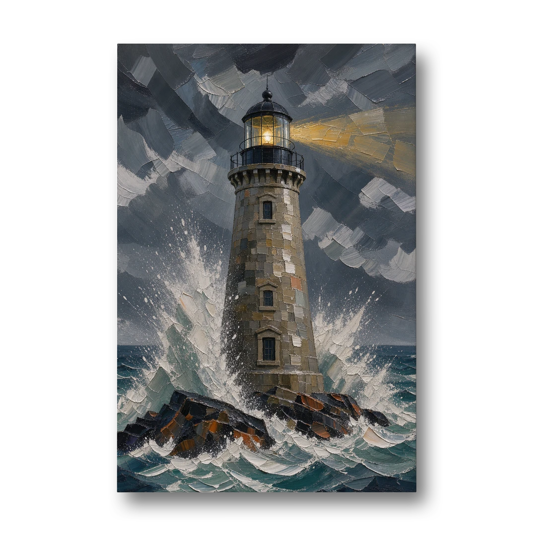 Lighthouse in Storm Painting - Canvas Wall Art - Front