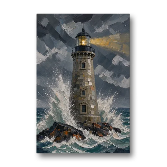 Lighthouse in Storm Painting - Canvas Wall Art - Front