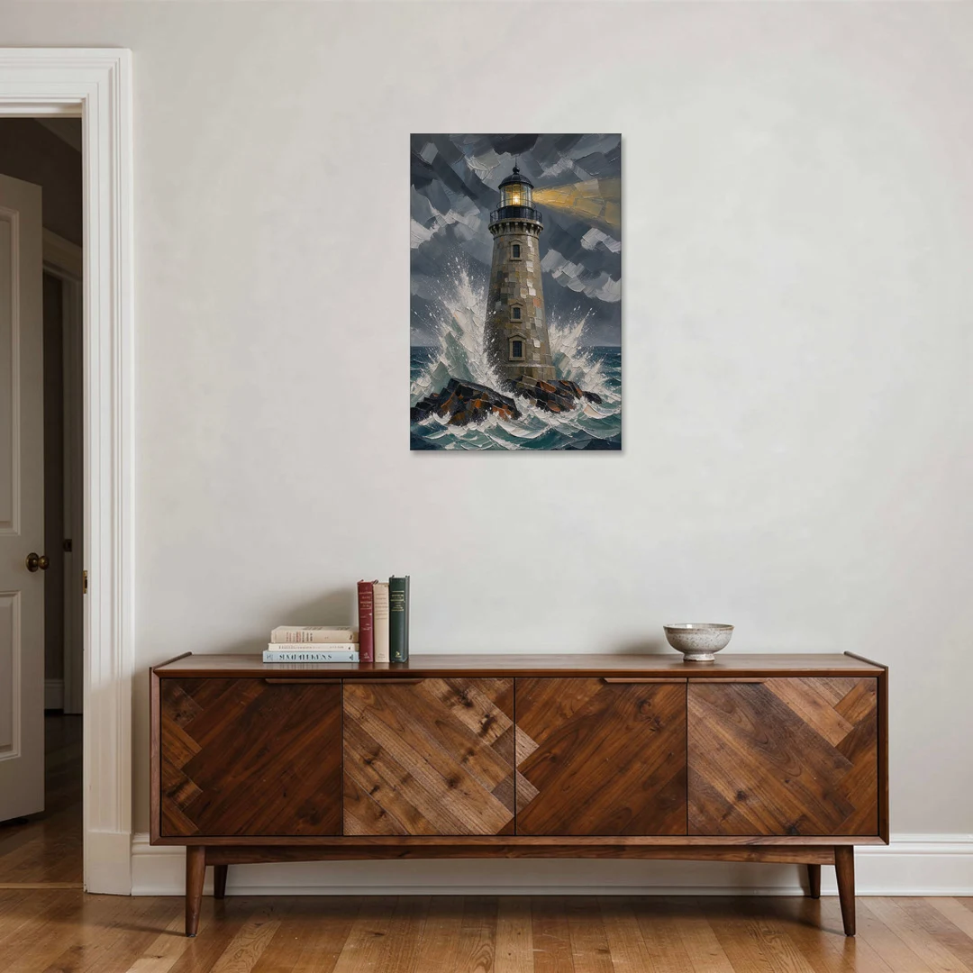 Lighthouse in Storm Painting - Canvas Wall Art - Coffee Table - 24x36