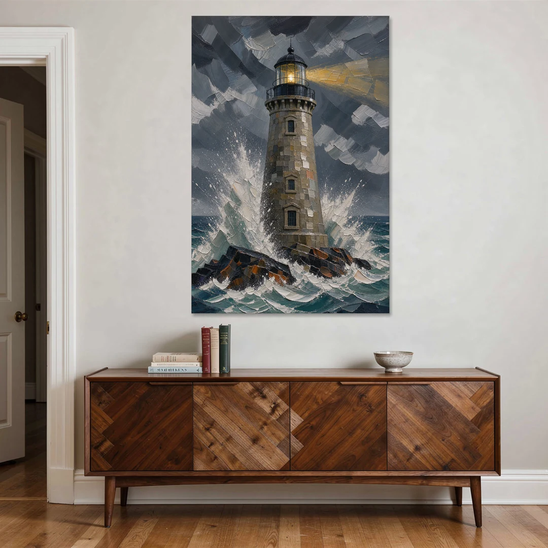 Lighthouse in Storm Painting - Canvas Wall Art - Coffee Table - 40x60