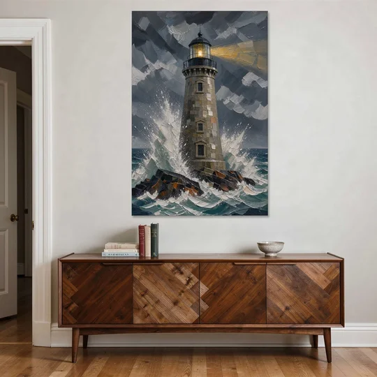 Lighthouse in Storm Painting - Canvas Wall Art - Coffee Table - 40x60