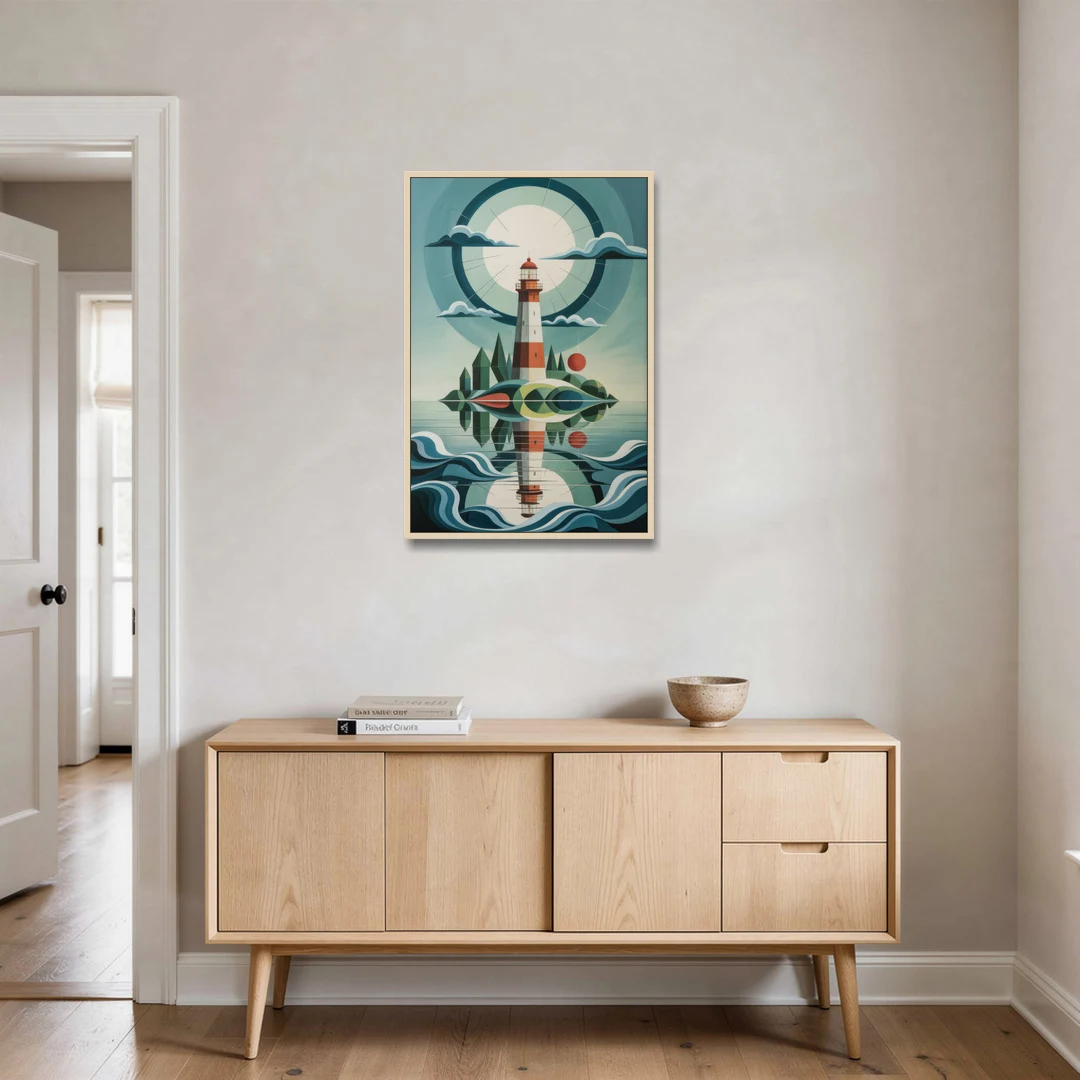 Lighthouse on the Island - Oak Framed Canvas Wall Art - Coffee Table - 24x36