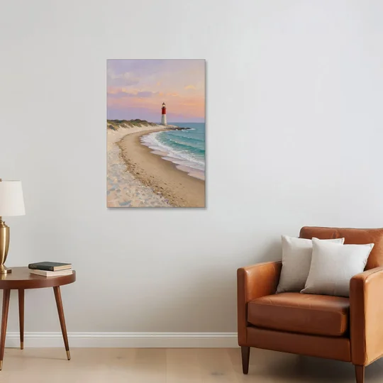 Lighthouse Painting on Canvas at Twilight - Canvas Wall Art - Sofa - 24x36