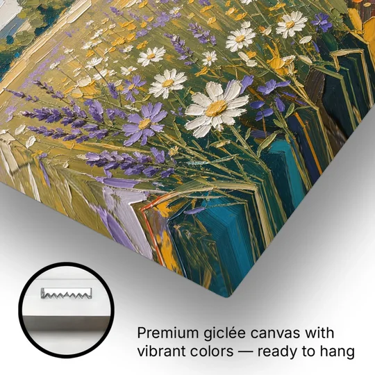 Lilac Asters in a Summer Meadow for the Bedroom - Canvas Wall Art - Gallery Wrap Corner
