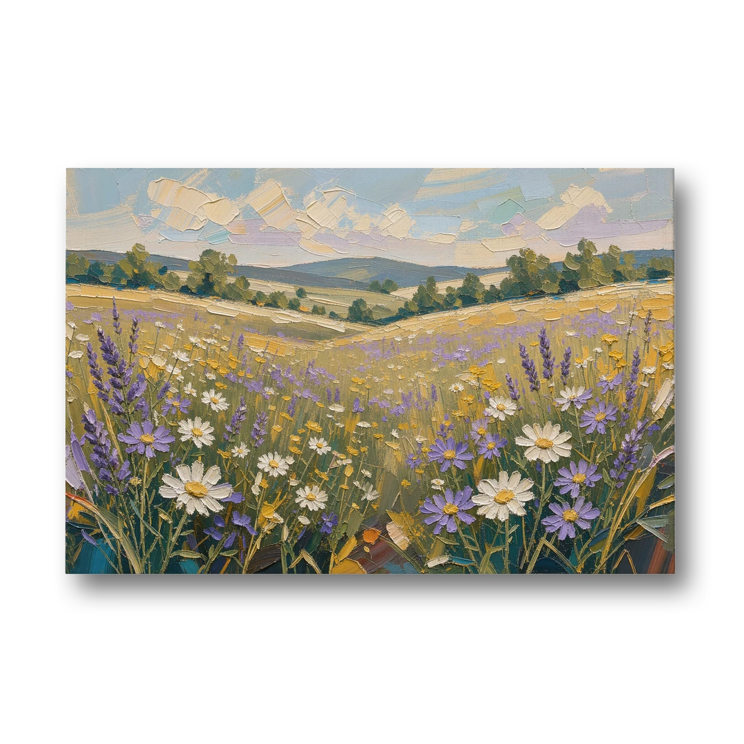 Lilac Asters in a Summer Meadow for the Bedroom - Canvas Wall Art - Front