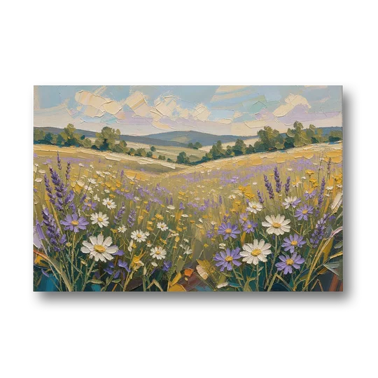 Lilac Asters in a Summer Meadow for the Bedroom - Canvas Wall Art - Front