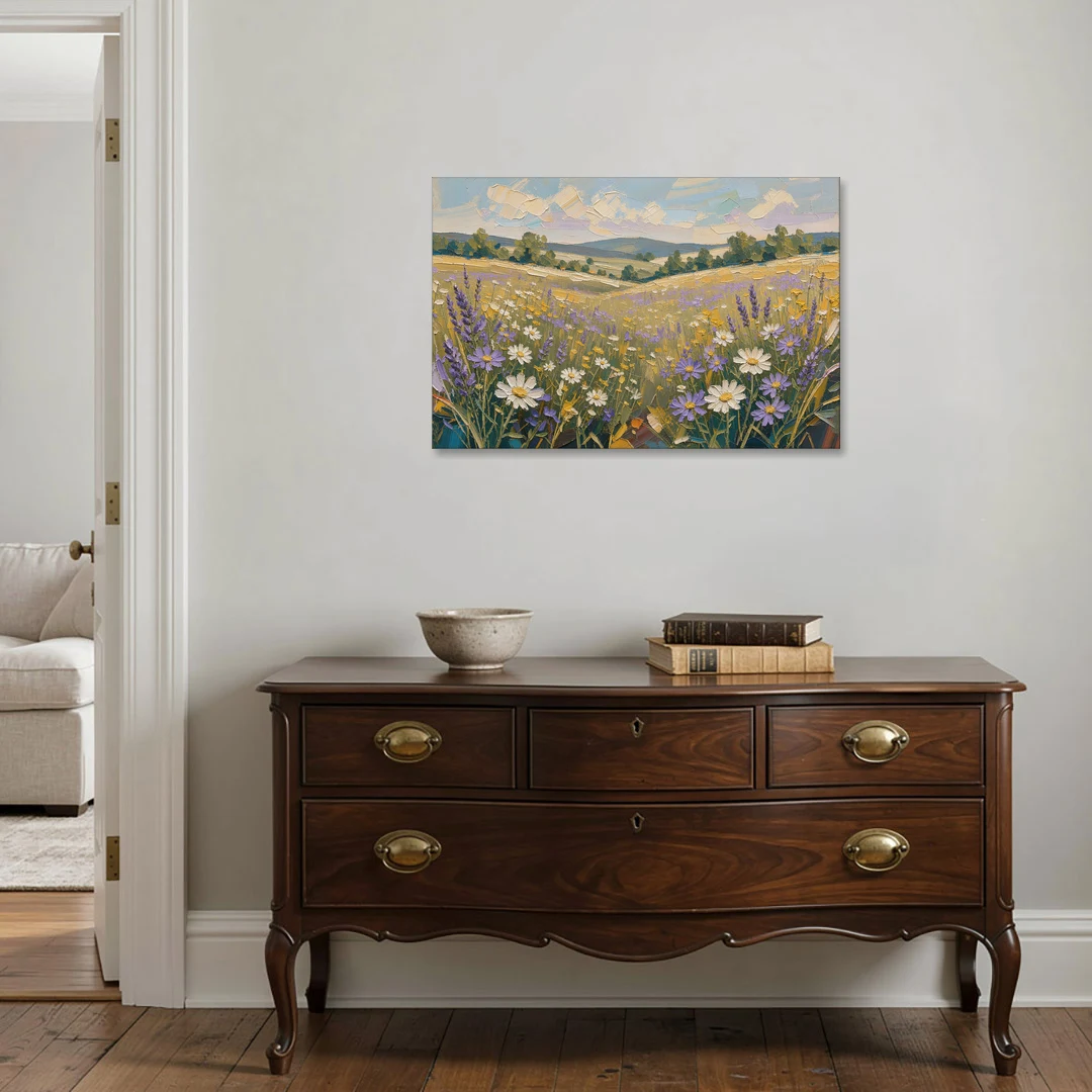 Lilac Asters in a Summer Meadow for the Bedroom - Canvas Wall Art - Coffee Table - 36x24