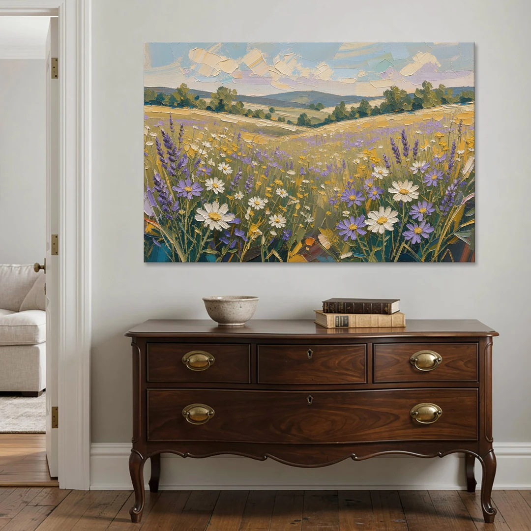 Lilac Asters in a Summer Meadow for the Bedroom - Canvas Wall Art - Coffee Table - 60x40