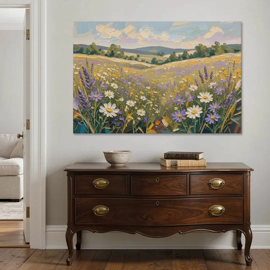 Lilac Asters in a Summer Meadow for the Bedroom - Canvas Wall Art - Coffee Table - 60x40