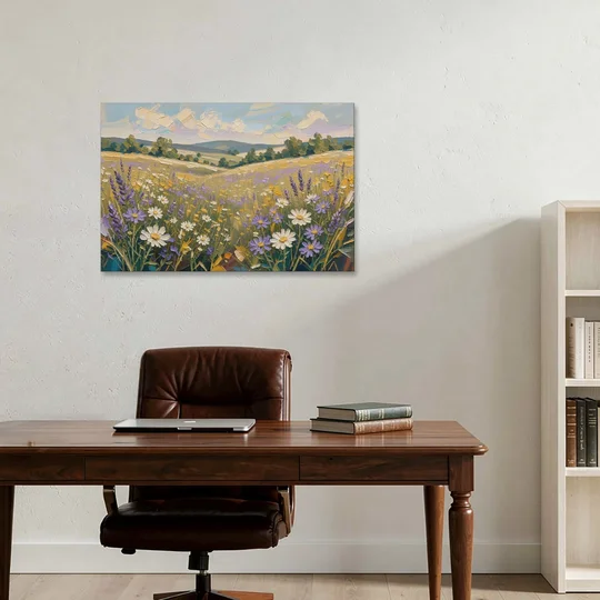 Lilac Asters in a Summer Meadow for the Bedroom - Canvas Wall Art - Office - 36x24