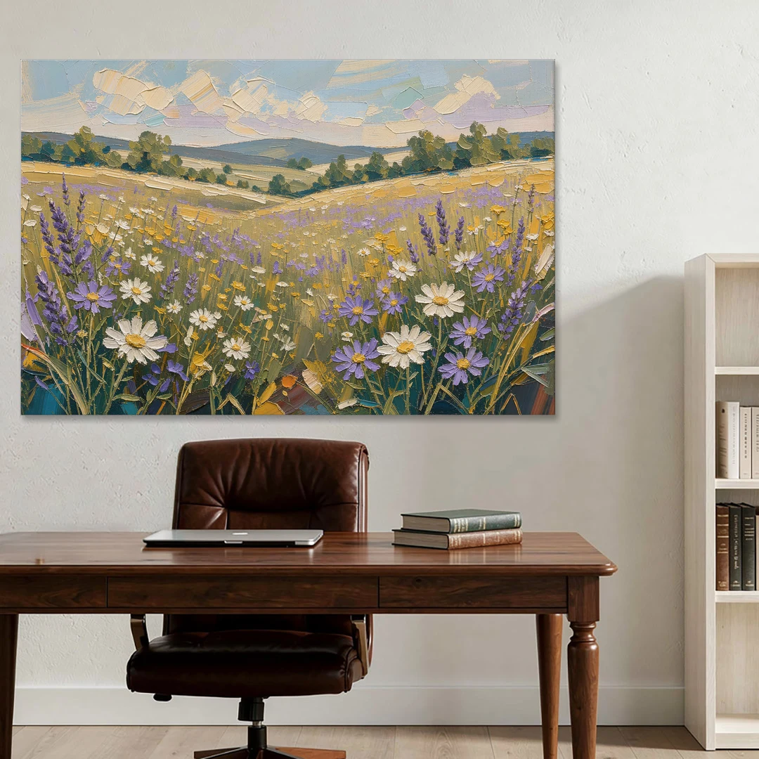 Lilac Asters in a Summer Meadow for the Bedroom - Canvas Wall Art - Office - 60x40