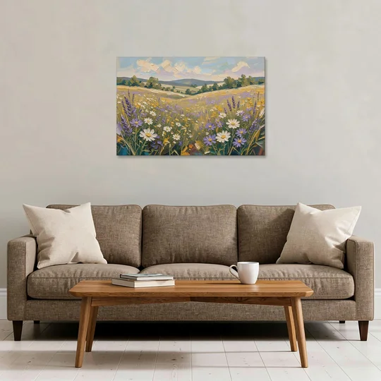 Lilac Asters in a Summer Meadow for the Bedroom - Canvas Wall Art - Sofa - 36x24