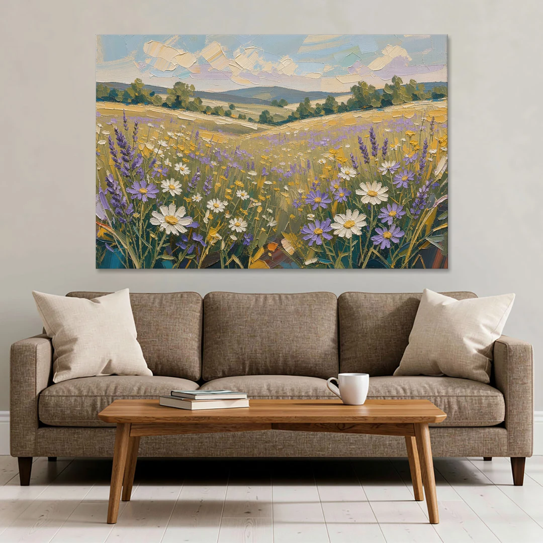 Lilac Asters in a Summer Meadow for the Bedroom - Canvas Wall Art - Sofa - 60x40