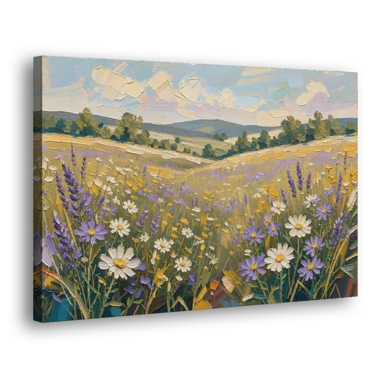 Lilac Asters in a Summer Meadow for the Bedroom - Canvas Wall Art - Side