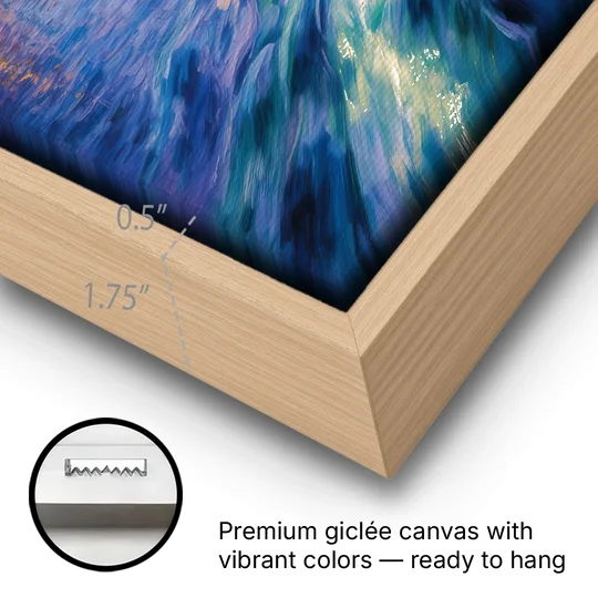 Limmat River Serenity - Oak Framed Canvas Wall Art - Gallery Wrap Corner