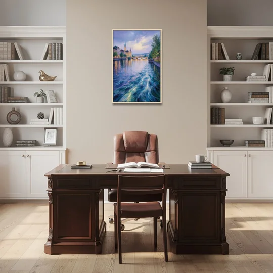 Limmat River Serenity - Oak Framed Canvas Wall Art - Office - 24x36