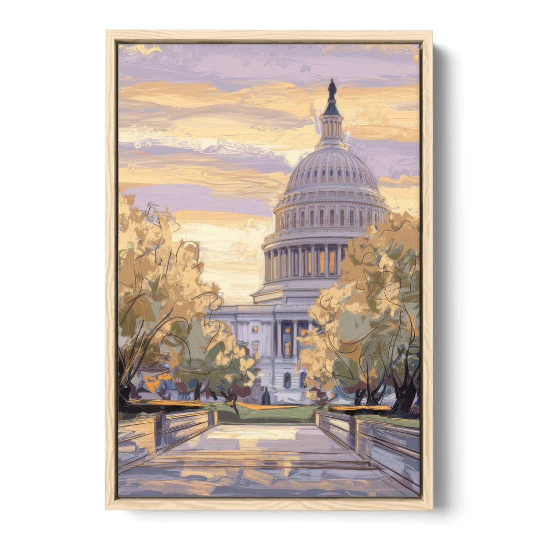 Lincoln Capitol Building - Oak Framed Canvas Wall Art - Front