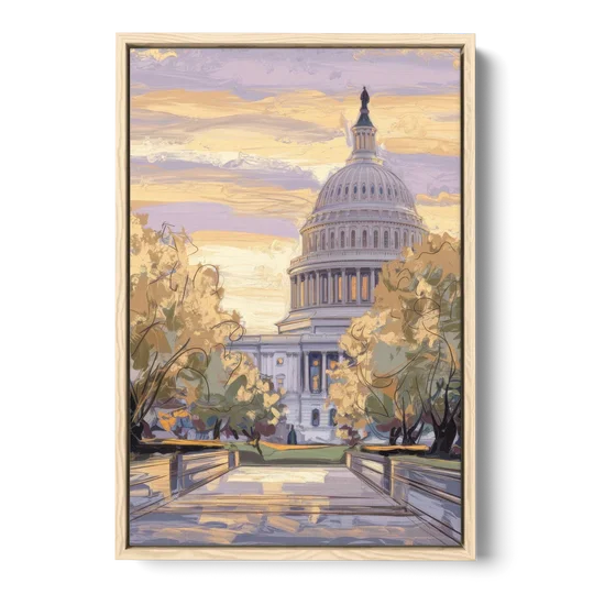 Lincoln Capitol Building - Oak Framed Canvas Wall Art - Front