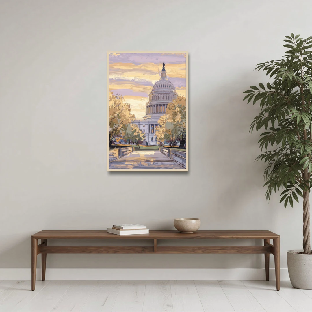 Lincoln Capitol Building - Oak Framed Canvas Wall Art - Coffee Table - 24x36