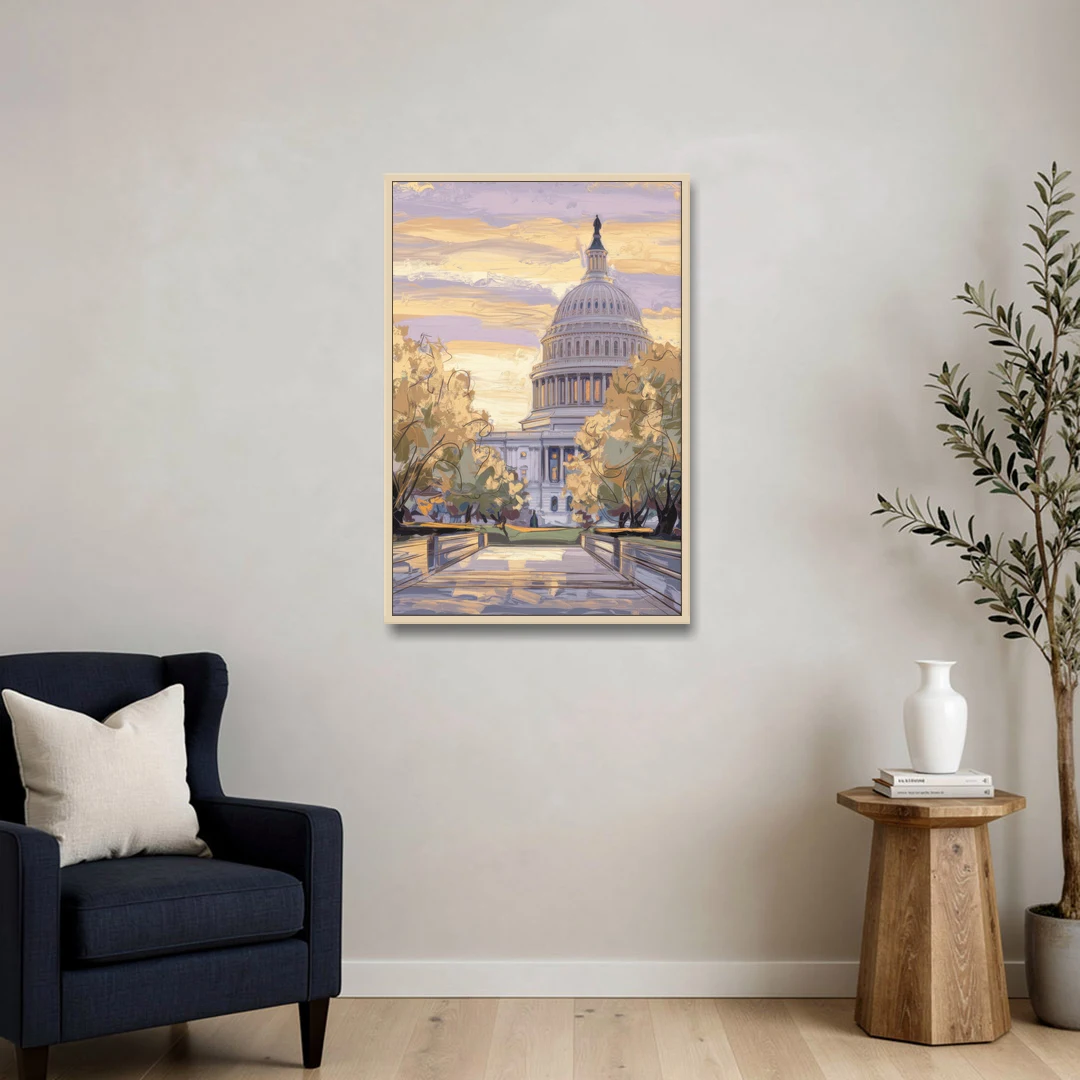 Lincoln Capitol Building - Oak Framed Canvas Wall Art - Sofa - 24x36