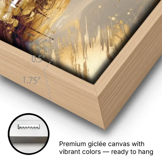 Lincoln Downtown Streetscape - Oak Framed Canvas Wall Art - Gallery Wrap Corner