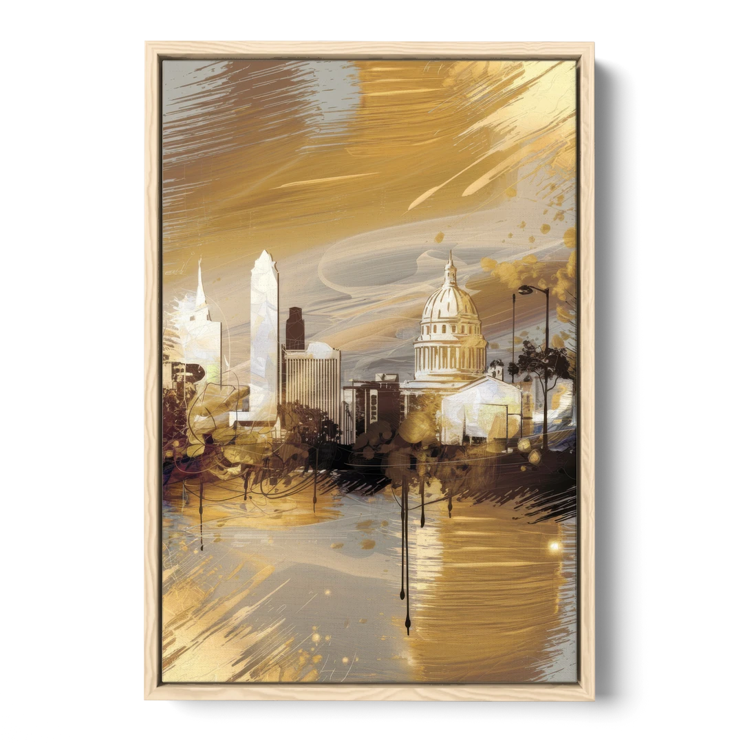 Lincoln Downtown Streetscape - Oak Framed Canvas Wall Art - Front