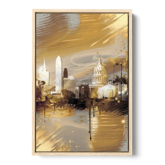 Lincoln Downtown Streetscape - Oak Framed Canvas Wall Art - Front