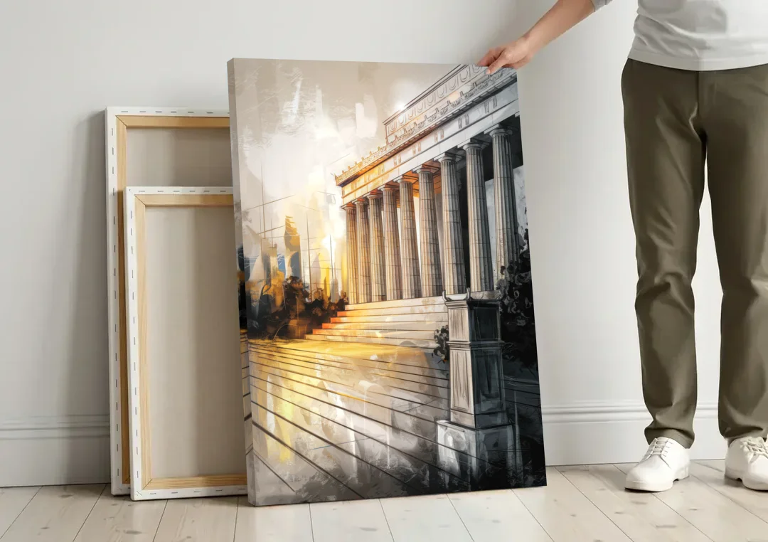 Lincoln Urban Charm canvas wall art leaning against a wall next to blank canvases