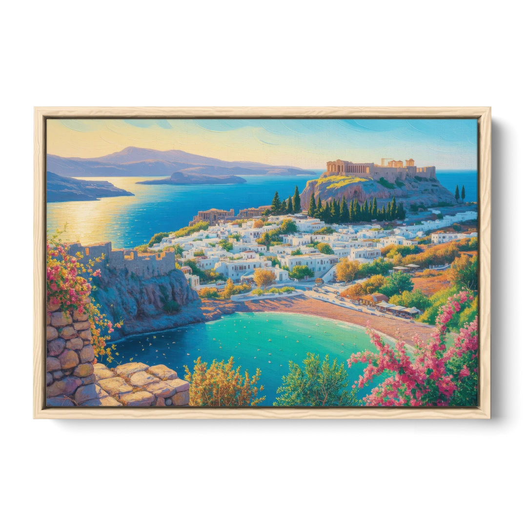 Lindos Views - Oak Framed Canvas Wall Art - Front