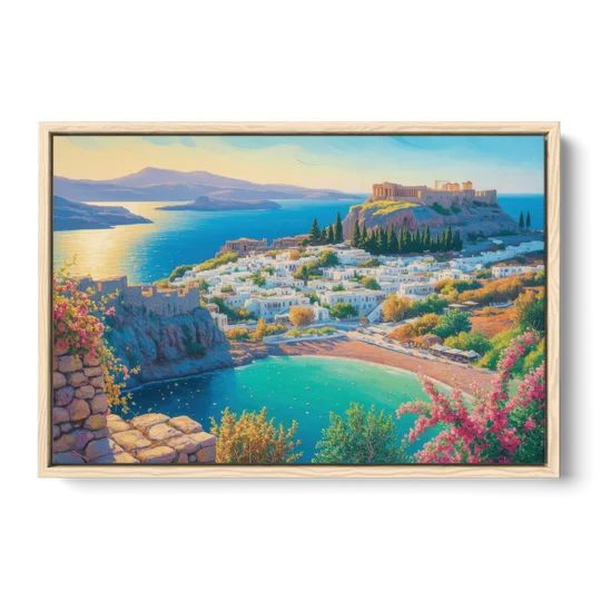 Lindos Views - Oak Framed Canvas Wall Art - Front