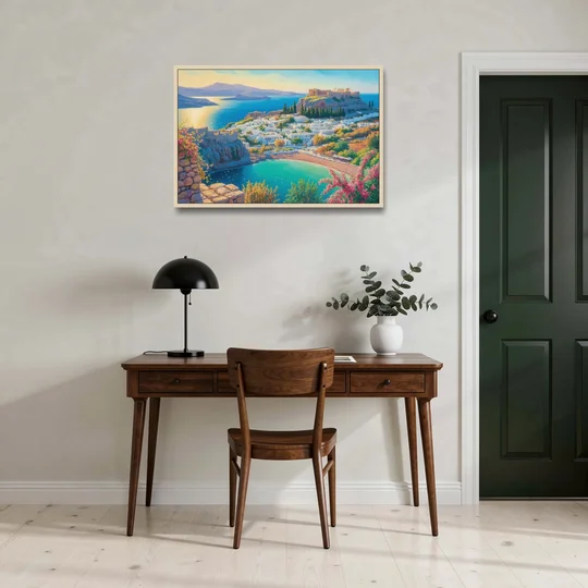 Lindos Views - Oak Framed Canvas Wall Art - Office - 36x24