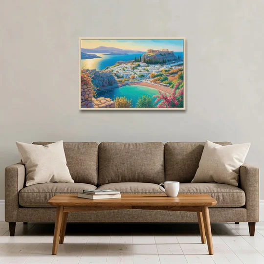 Lindos Views - Oak Framed Canvas Wall Art - Sofa - 36x24