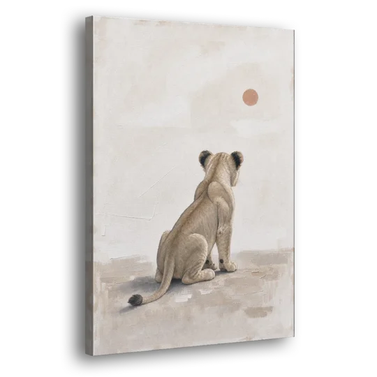 Lion Cub Gazing at a Low Pale Sun - Canvas Wall Art - Side