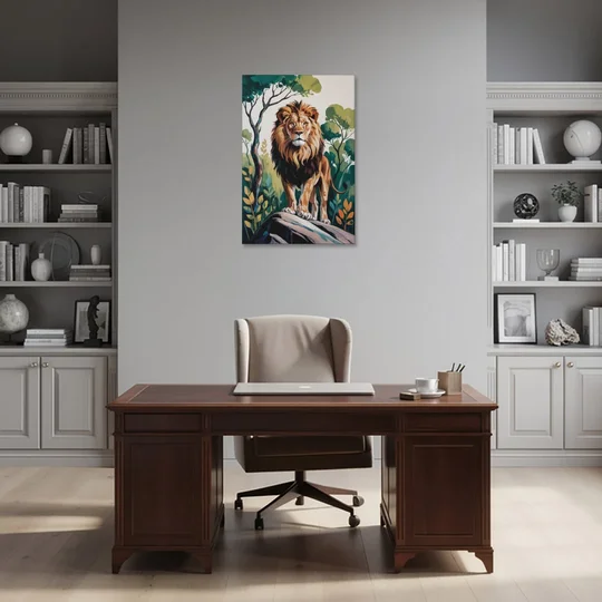 Lion in Harmony - Canvas Wall Art - Office - 24x36