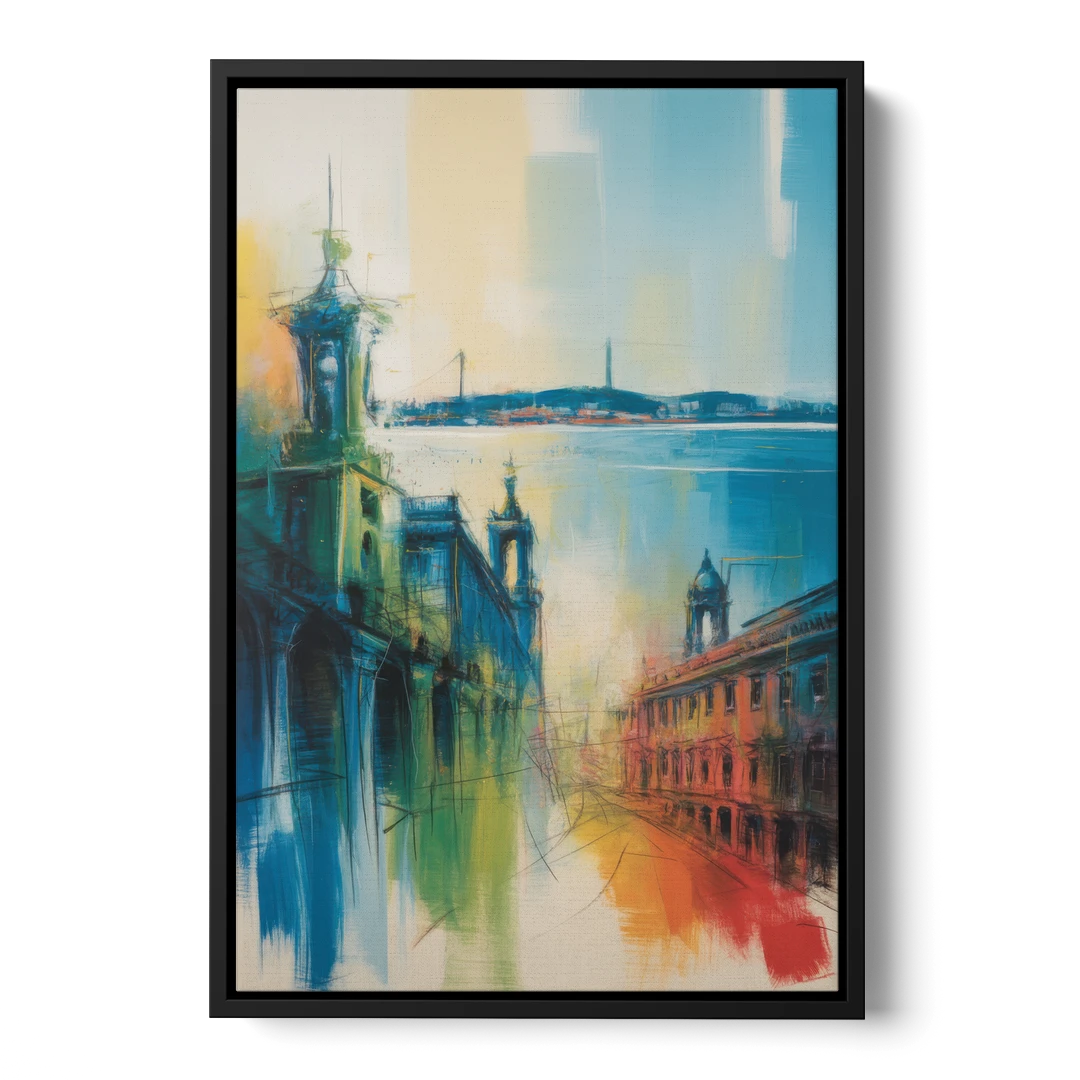 Lisbon Skyline - Black Framed Canvas Wall Art - Front