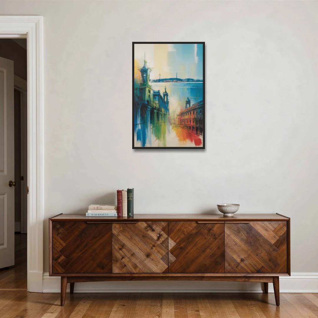 Lisbon Skyline - Black Framed Canvas Wall Art - Coffee Table - 24x36