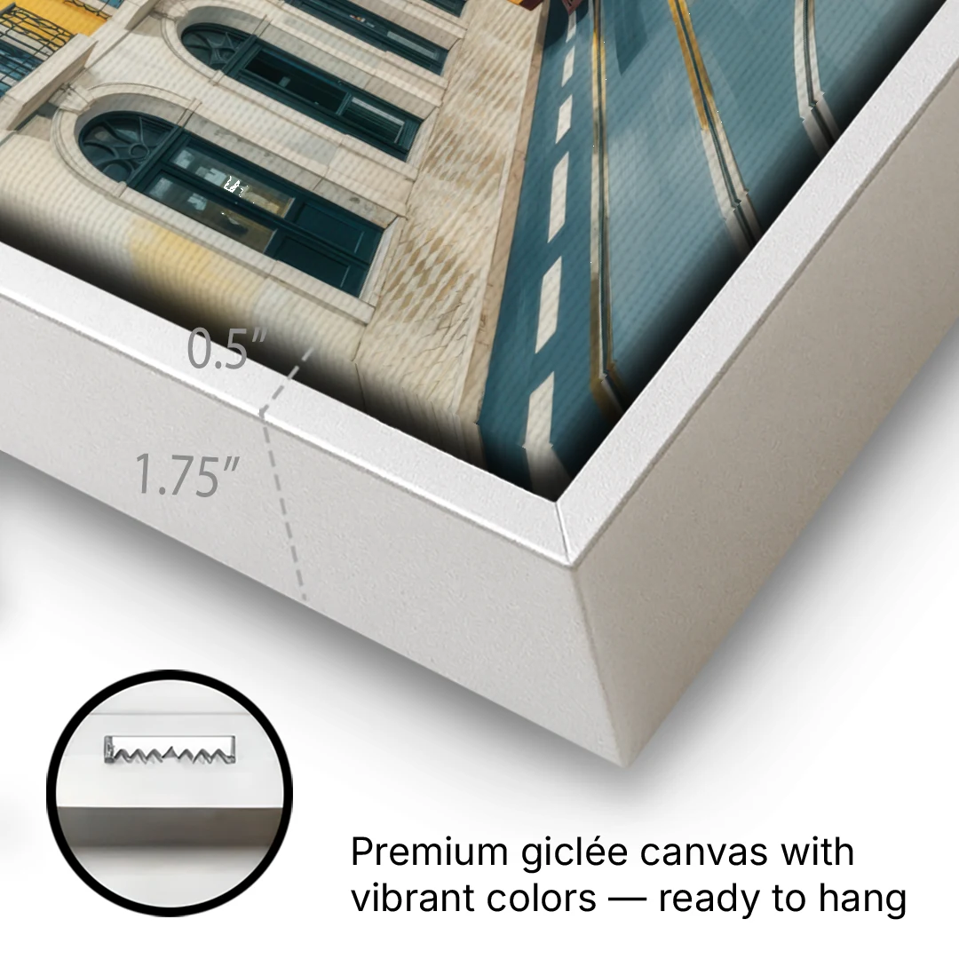 Lisbon Tiles - White Framed Canvas Wall Art - Gallery Wrap Corner
